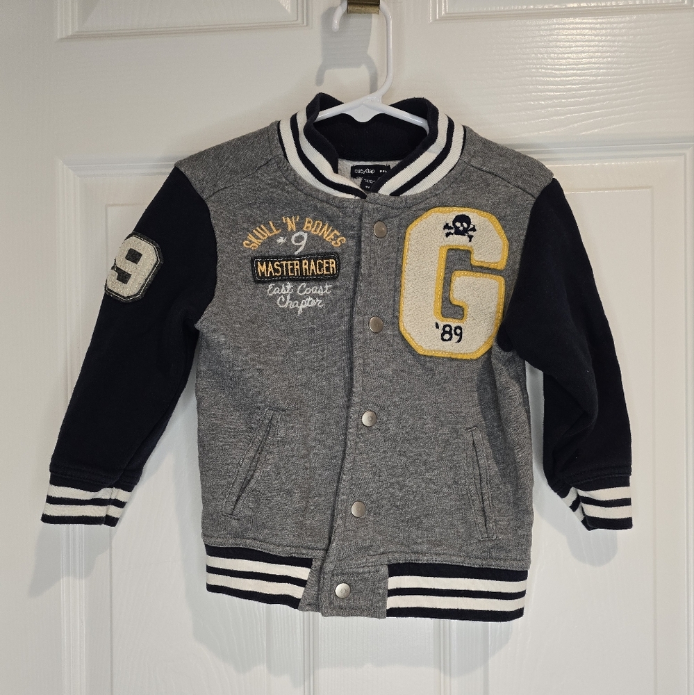 Baby Gap 2T Gray and Navy sweatshirt Varsity Jacket